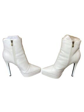 Shoedazzle Lyndsy White Vegan Leather Side Zip Platform Stiletto Booties sz 8.5